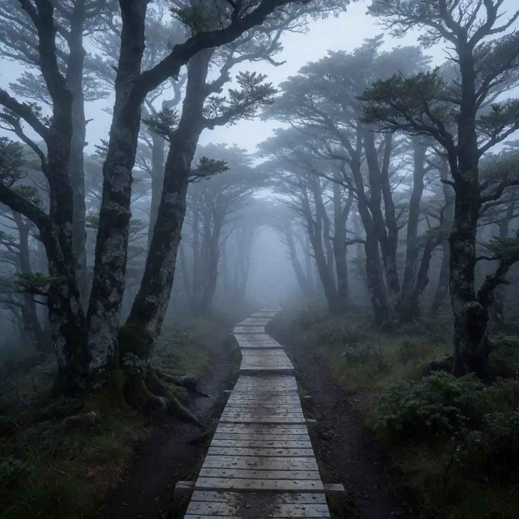 Sendero entre bosques de lenga en la Patagonia