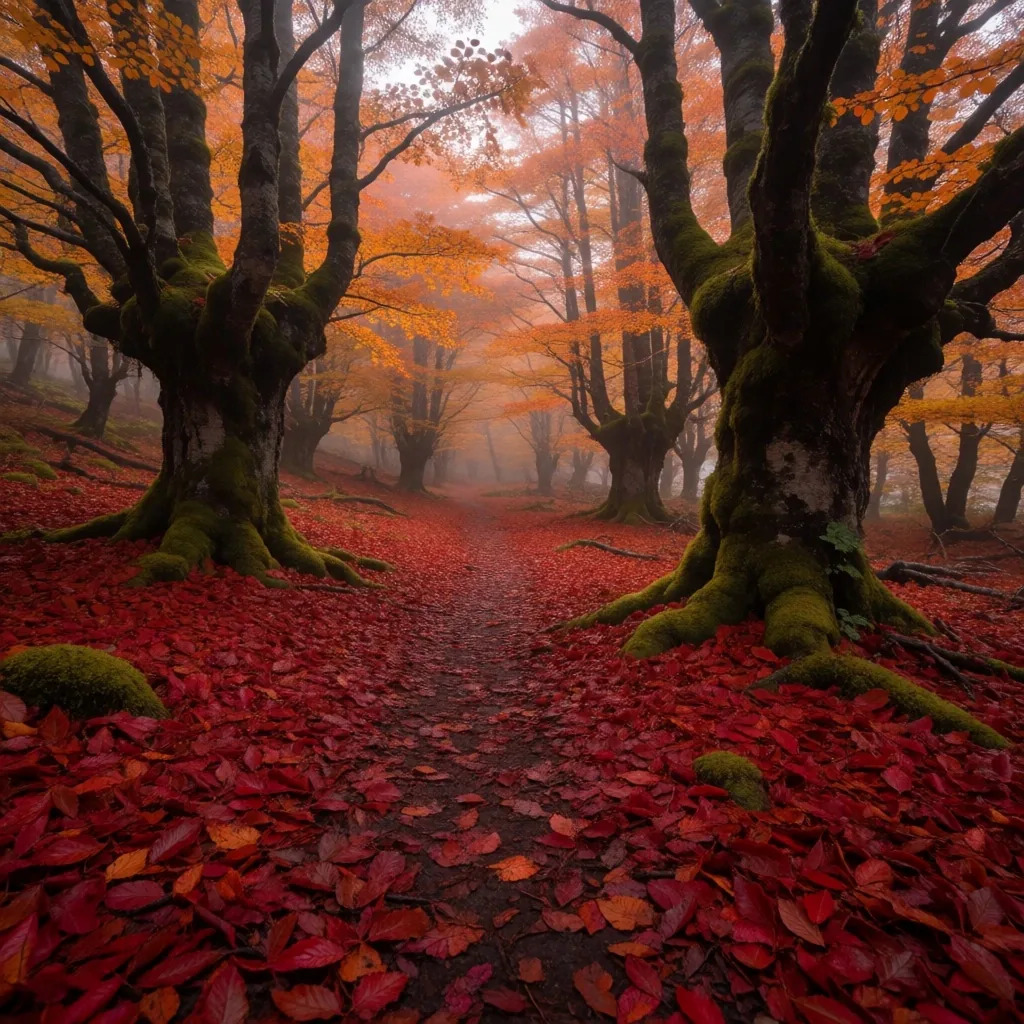 Bosque de lenga en otoño cerca de El Chaltén, Patagonia