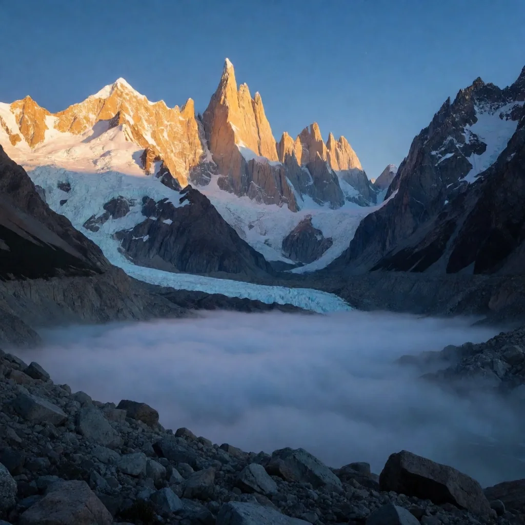 Cerro Fitz Roy al amanecer cerca de El Chaltén, Santa Cruz