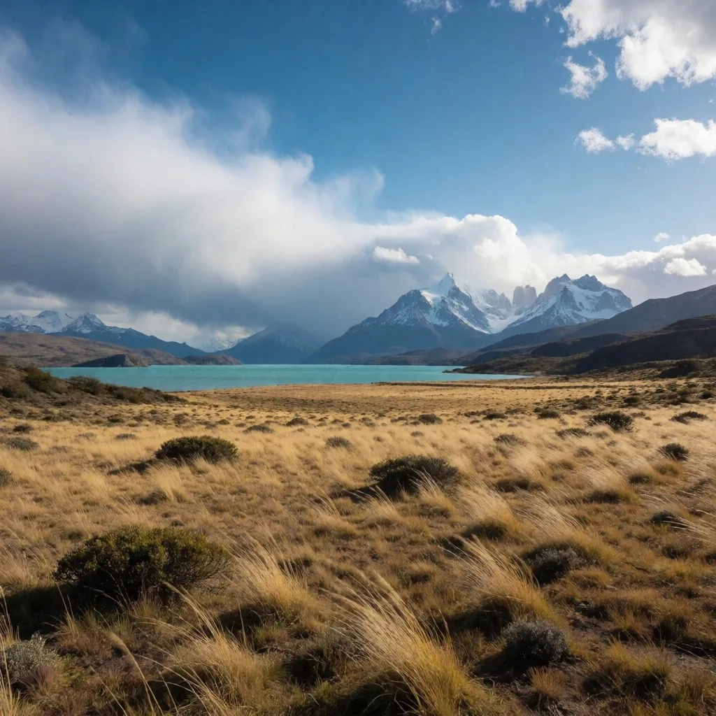 Estepa patagónica remota y cordillera en el Parque Nacional Perito Moreno