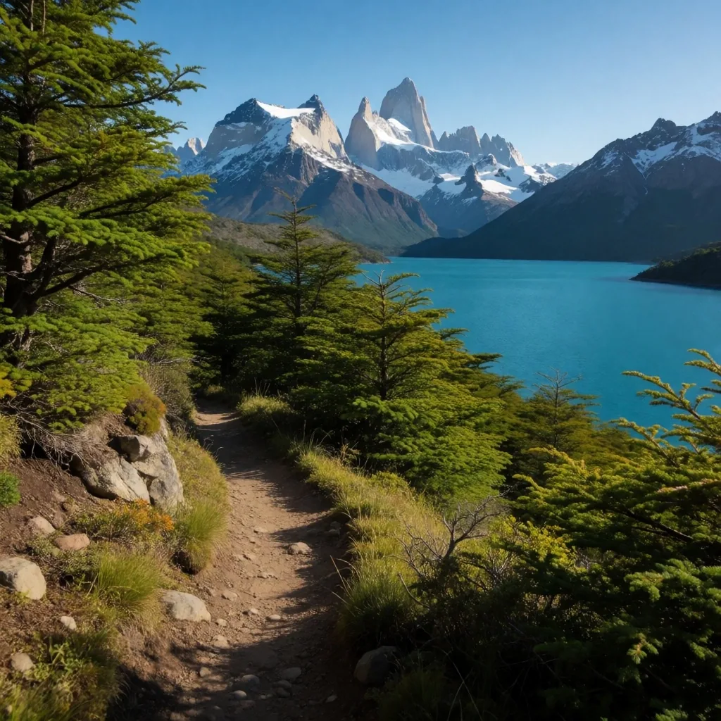 Lago Nahuel Huapi rodeado de bosque andino y picos nevados