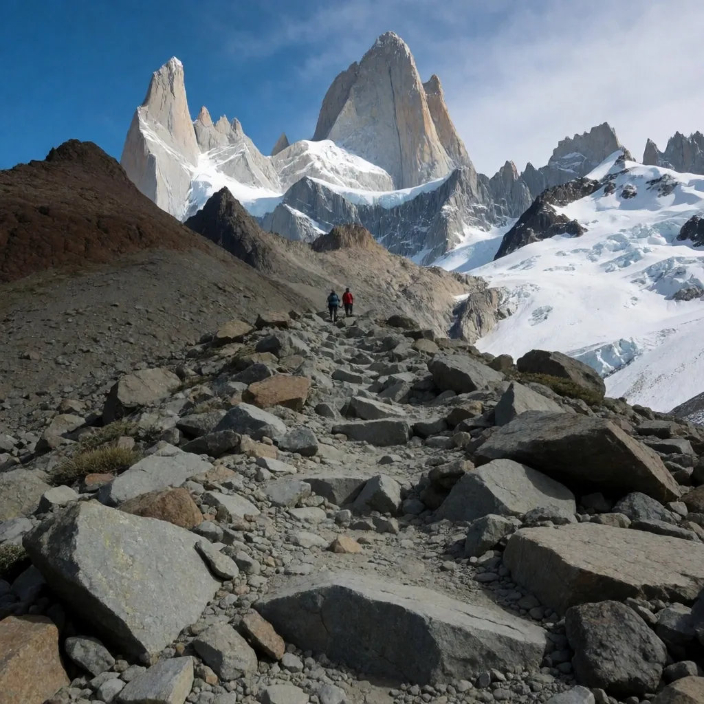 Ascenso final a Laguna de los Tres con vista del Fitz Roy