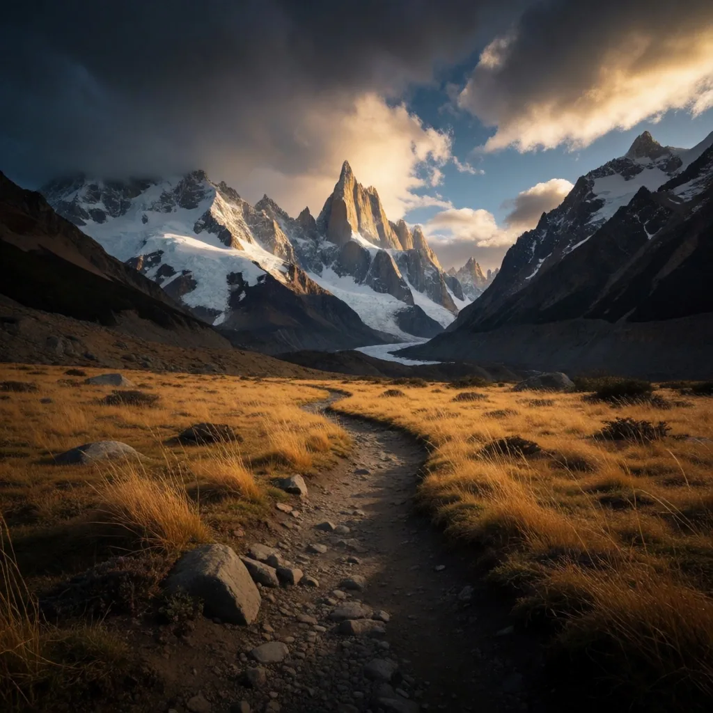 Macizo Fitz Roy al amanecer en El Chaltén, Patagonia argentina